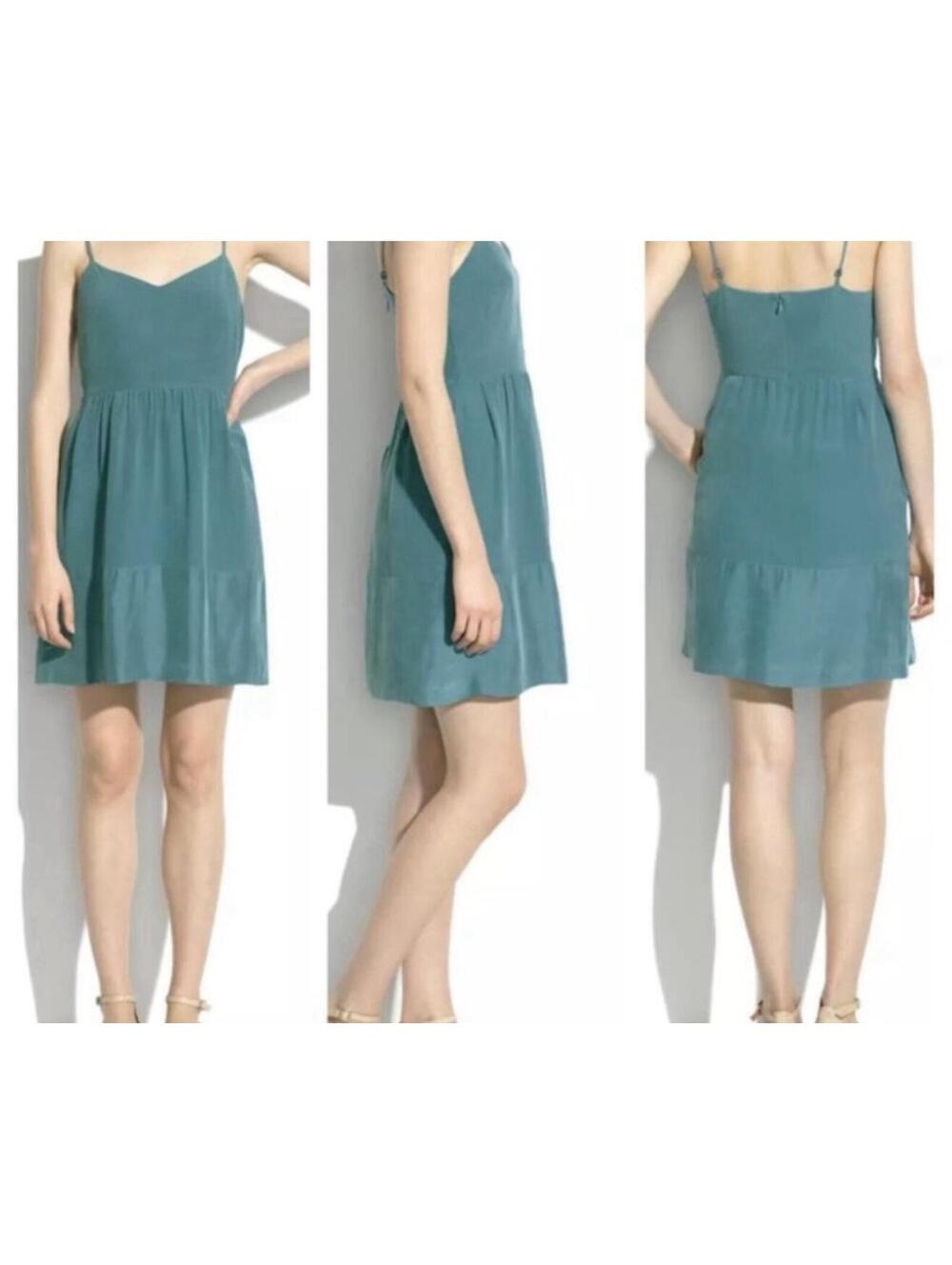 Madewell 100% Silk Mini Dress Teal Blue Size 4